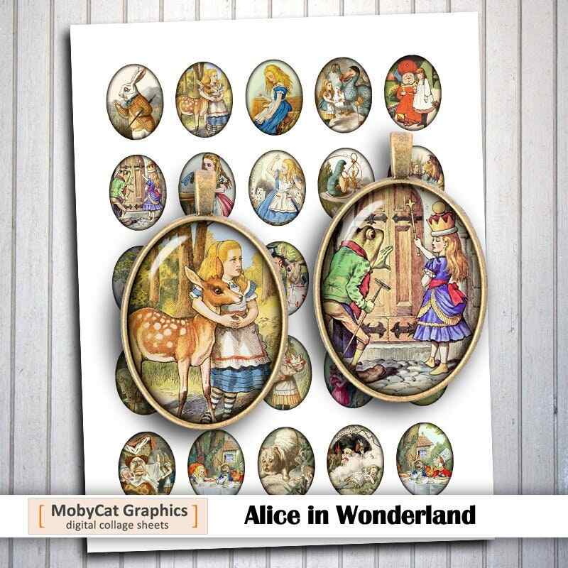 Alice in Wonderland Digital Printable Oval Images