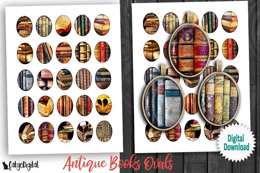 Antique Books Oval Printables Digital Collage Sheets