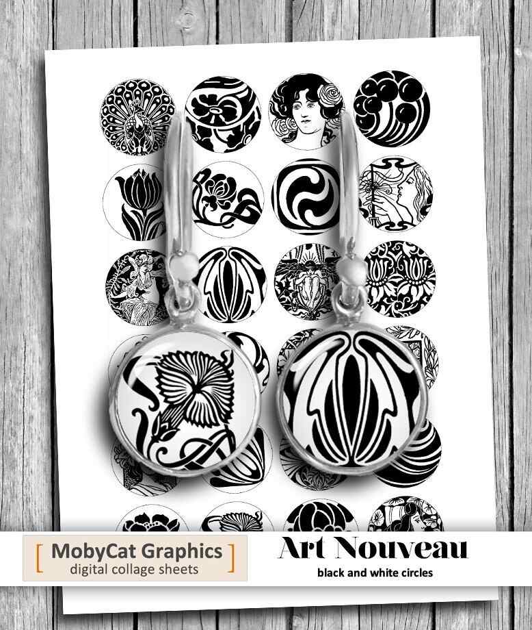 Art Nouveau circles Printable Jewelry Digital Collage