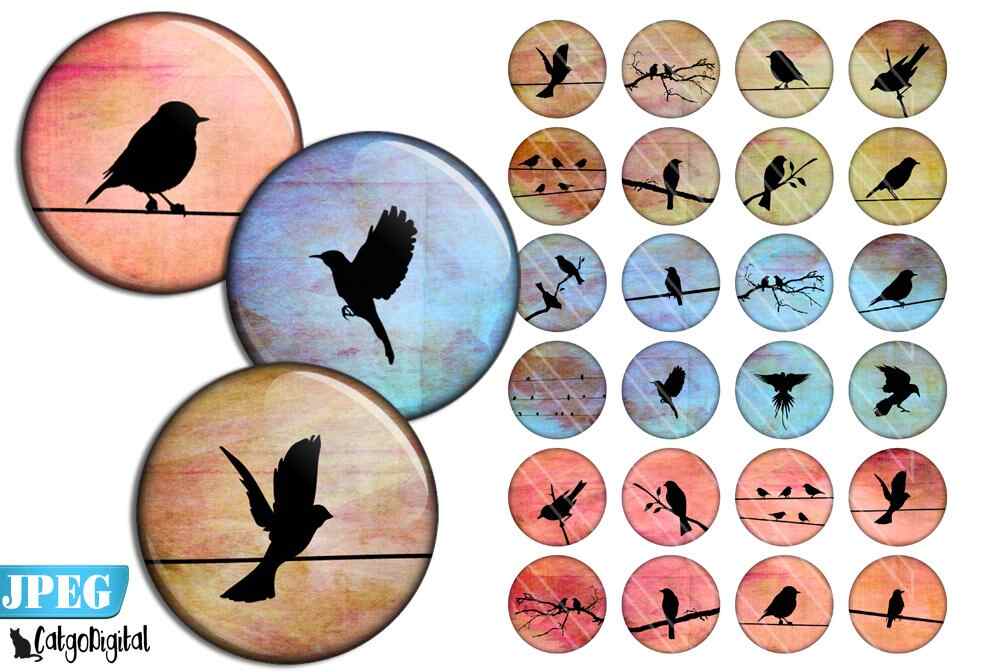 Bird Silhouettes Circle Printable images Scrapbooking