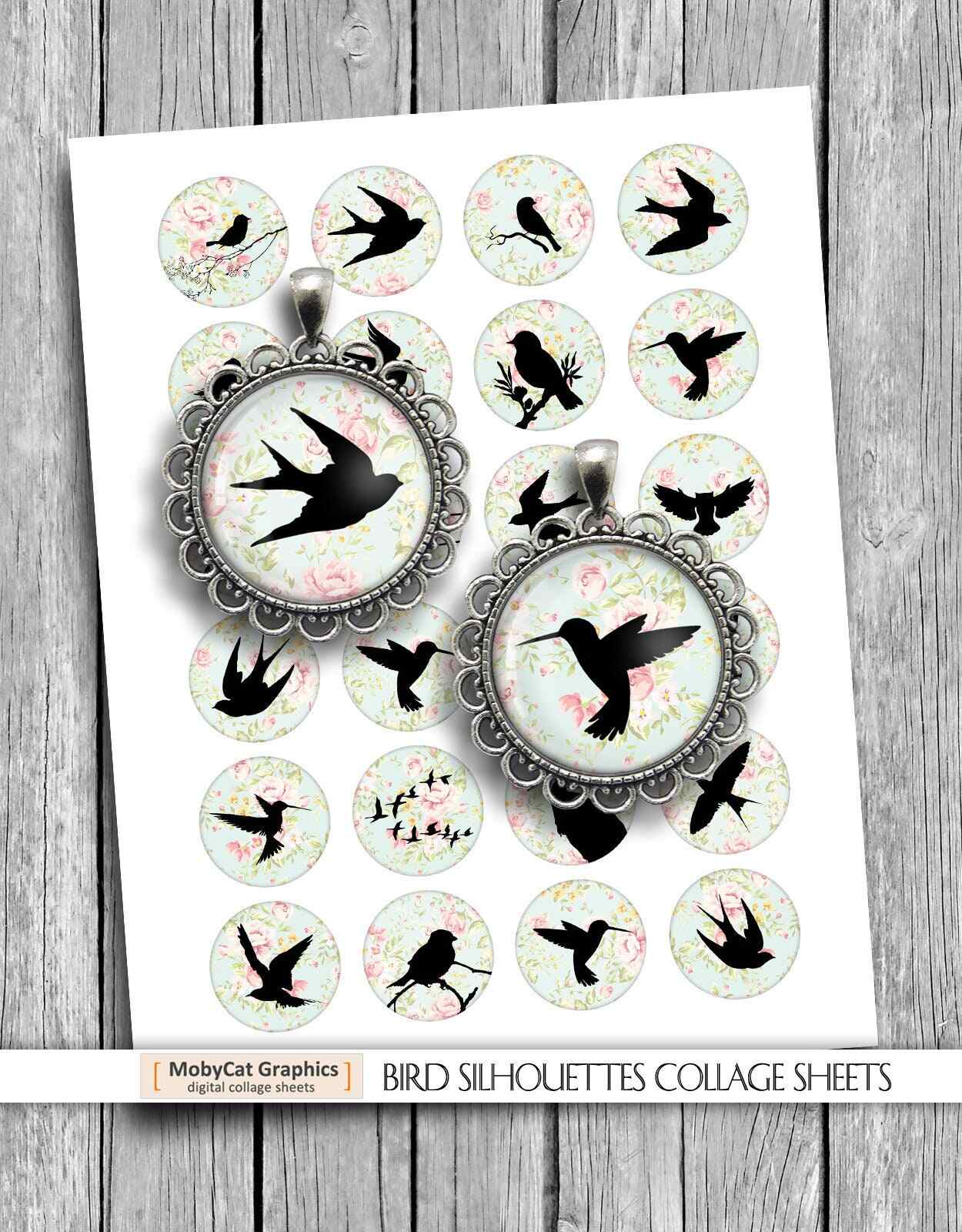 Bird Silhouettes Flowery Printable Pendants