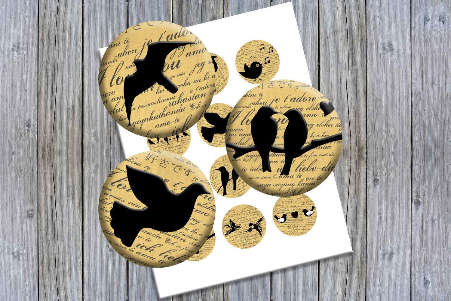 Birds Digital Collage Sheet Printable Images Circles