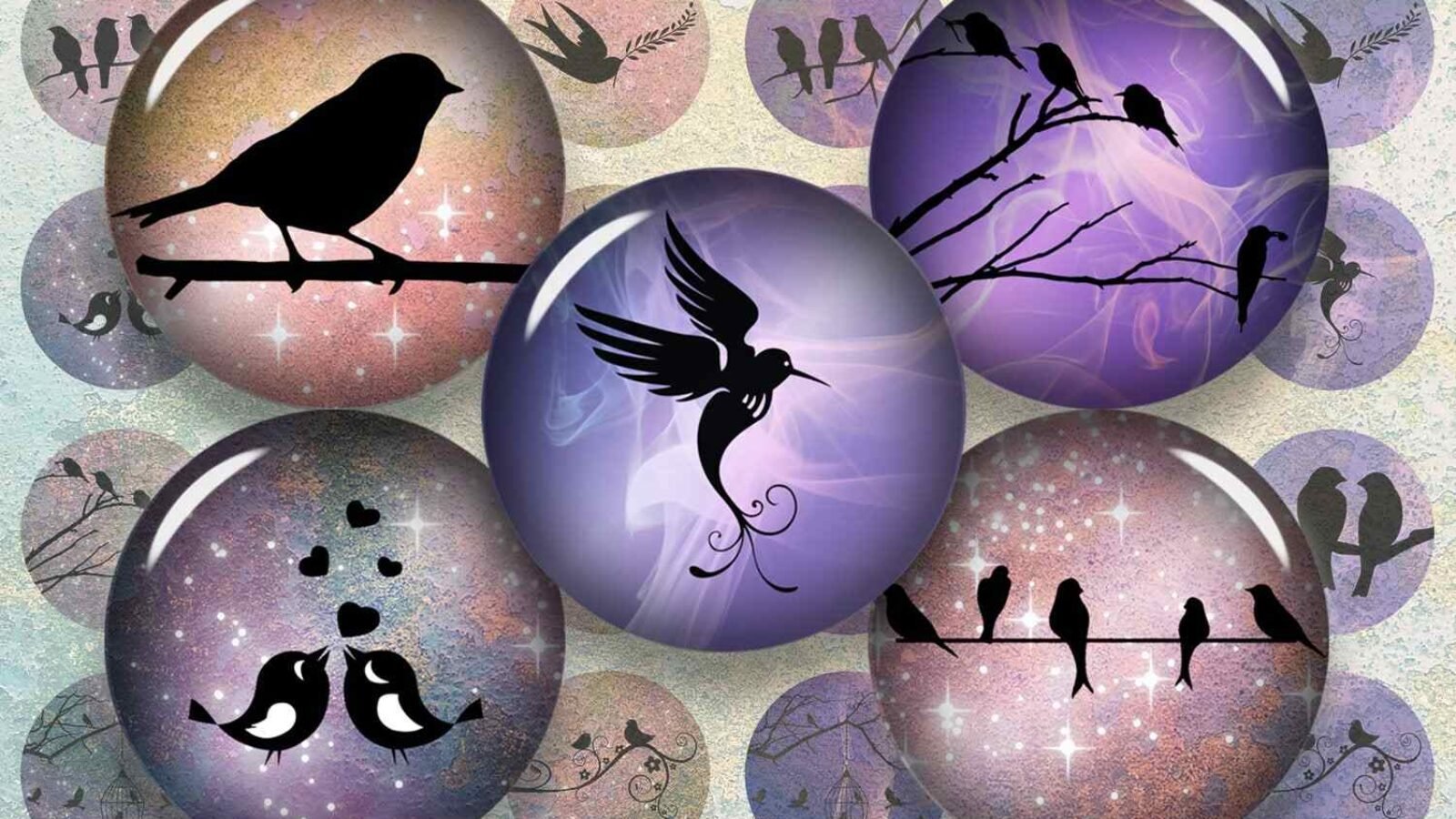 Birds Silhouette Circles For Jewelry Making Bird Printable