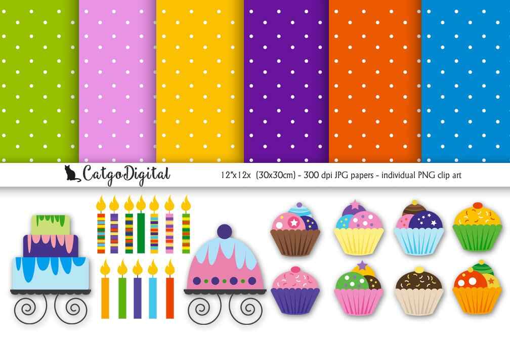 Birthday Cakes Scrapbooking Papers and Clip Art