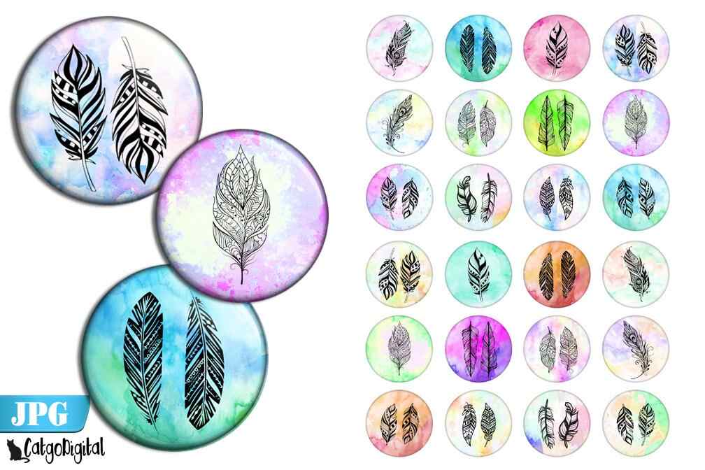 Boho Feathers bottle cap printable circle images