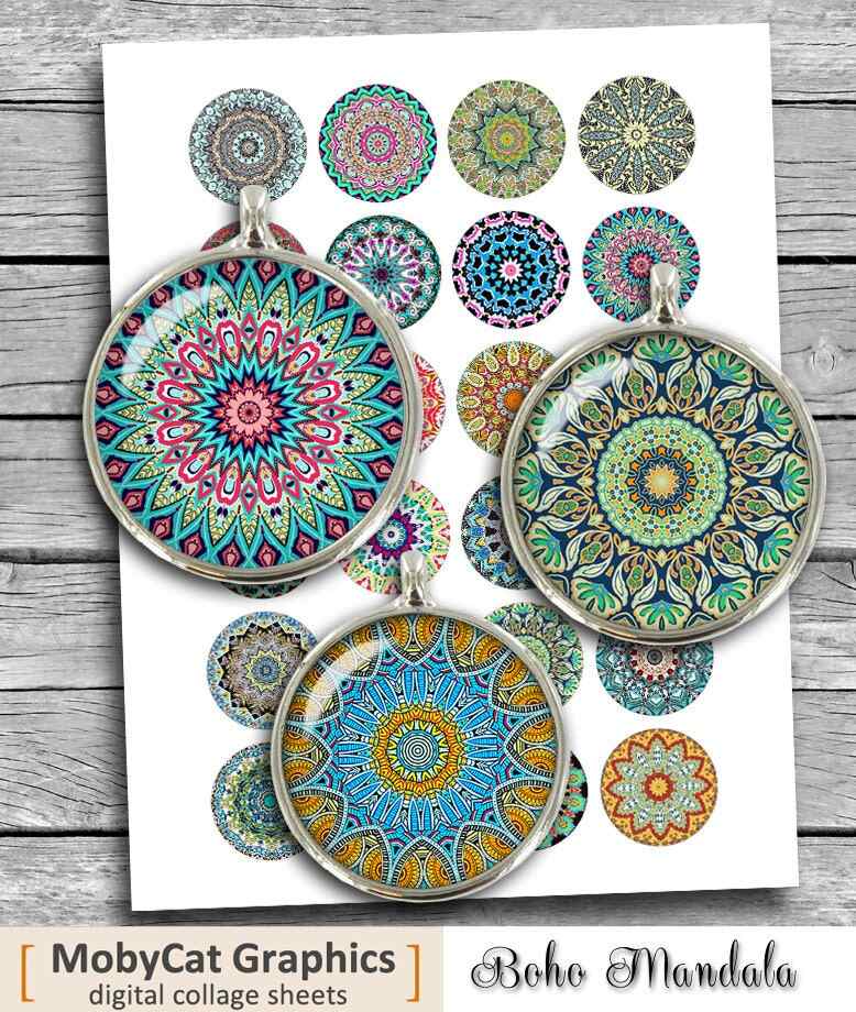 Boho Mandala Printable Digital Collage Sheet