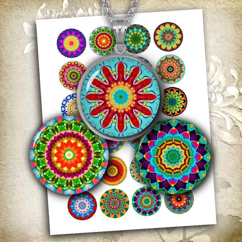 Bright Kaleidoscope Digital Collage Sheet Printable Circles