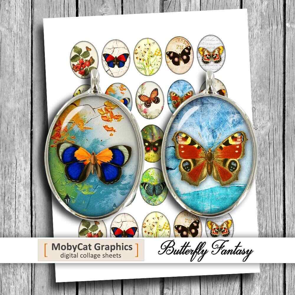 Butterfly Fantasy Ovals Printable Digital Collage Sheet