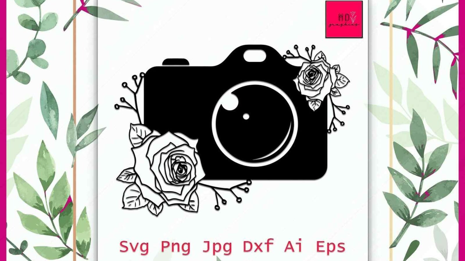 Camera with Flowers SVG Vector File for Print
