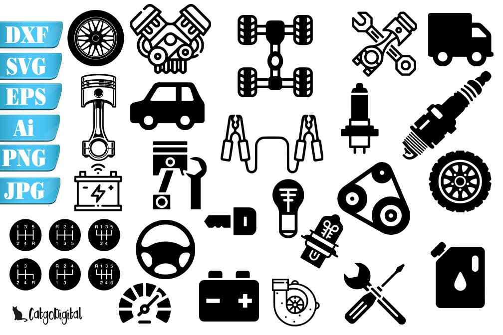 Car Parts Mechanic Silhouettes SVG Cutting Files