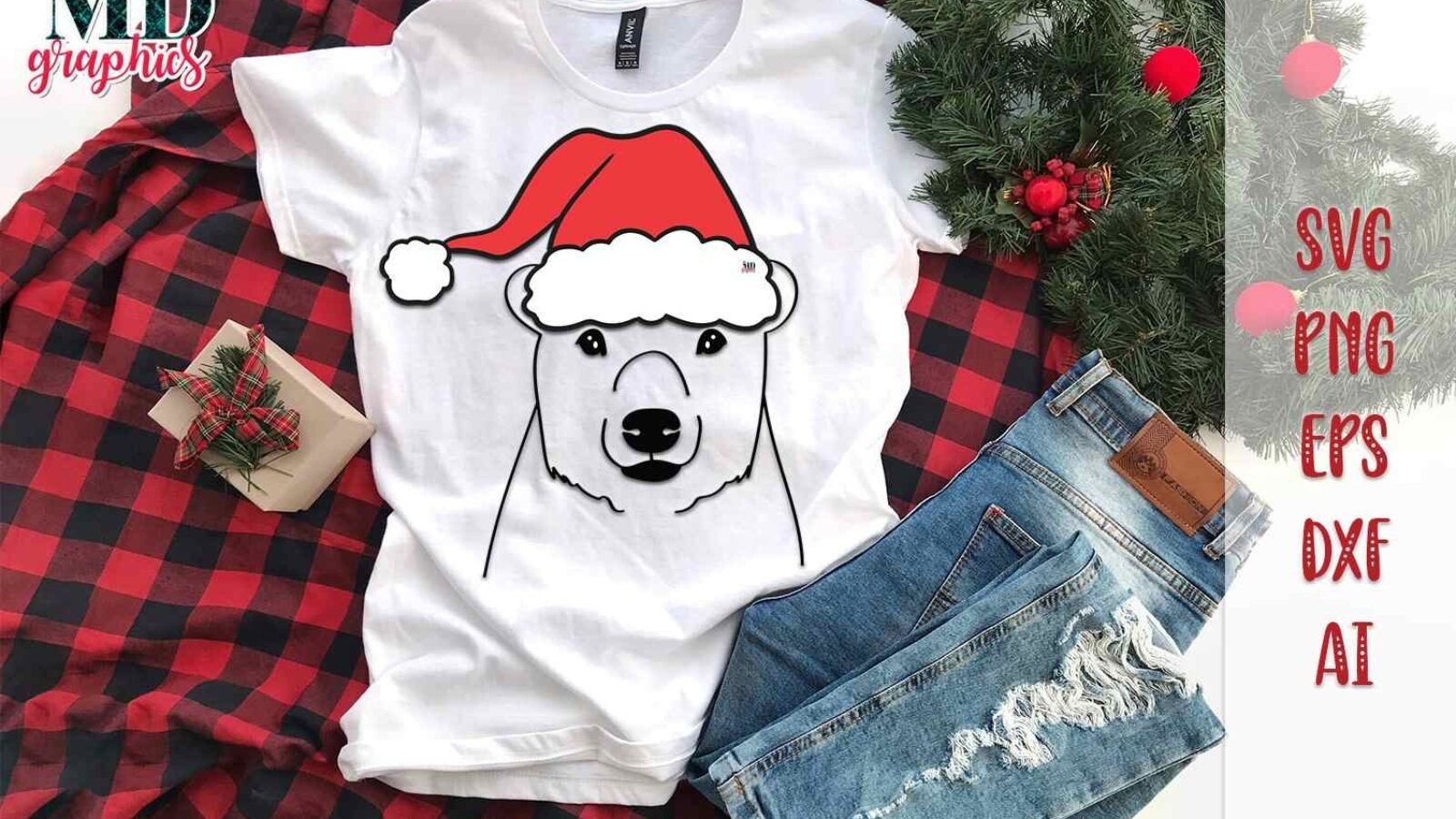 Christmas Bear Santa with Hat SVG and PNG File