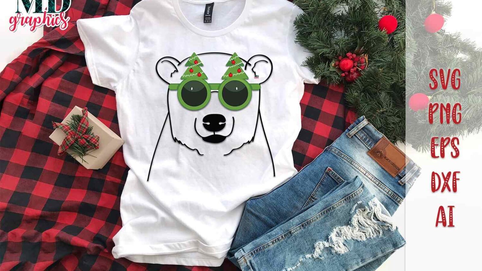 Christmas Bear with Holiday Sunglasses SVG