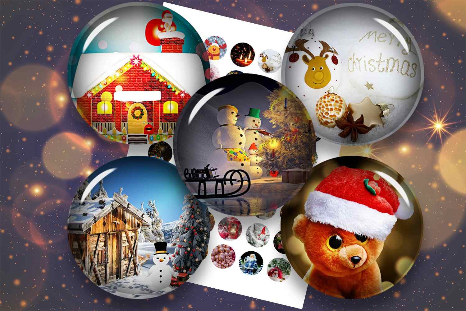 Christmas Collage Sheet Image Digital Cabochon Printable