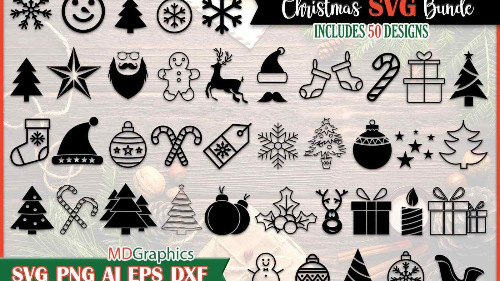 Christmas Icons Silhouette Bundle SVG Vector File