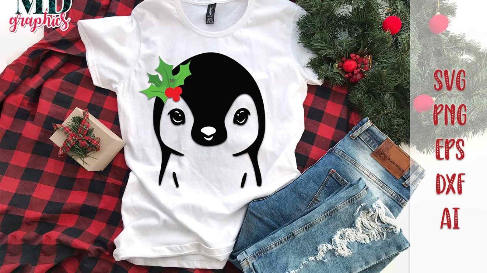 Christmas Penguin SVG Holiday Vector File for Print
