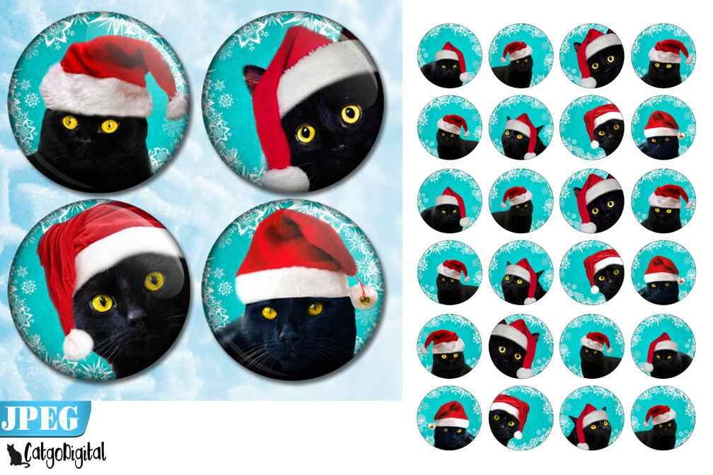 Christmas Santa Black Cat with Hat