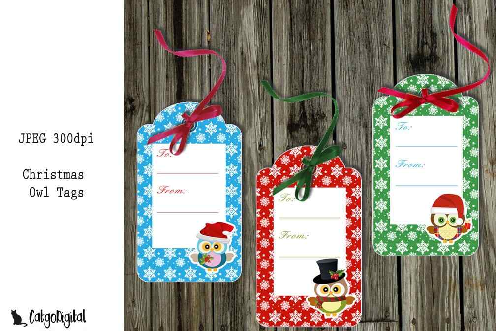 Christmas Tags Owls Scrapbooking Digital Tags Clip Art