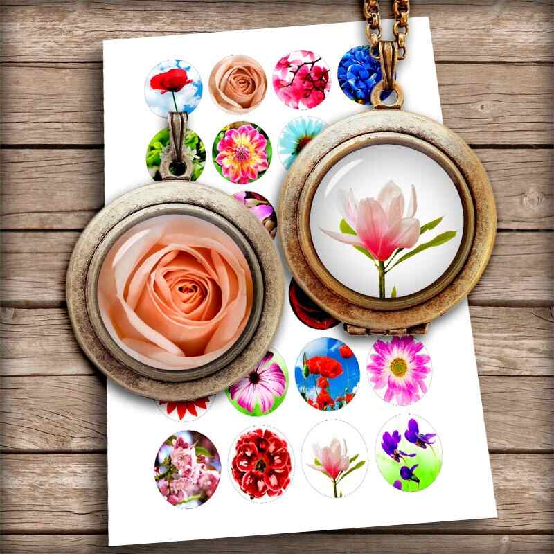 Circle Flowers Printable images Digital Collage Sheet