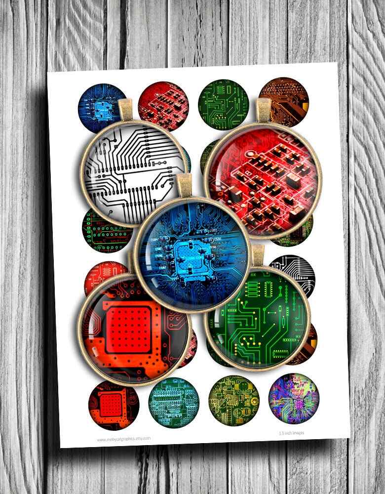 Circuit Board Circle images Digital Collage Sheet