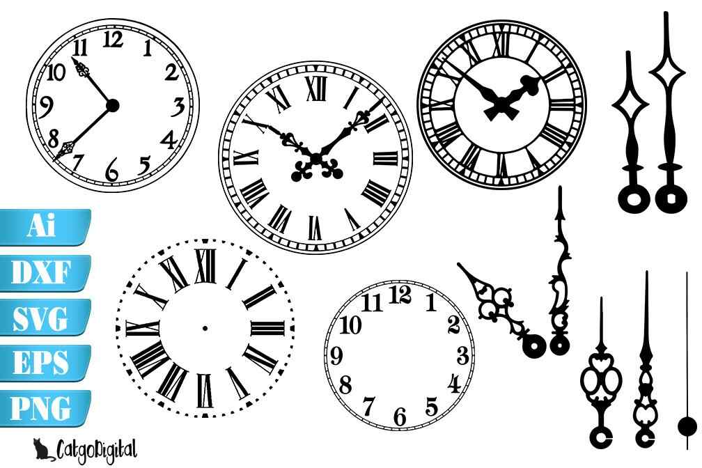 Clock Face Clock Hands Silhouettes SVG Cutting Files