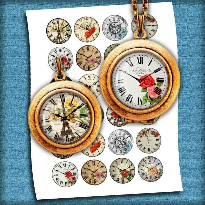 Clock Faces Circle images Digital Collage Sheet