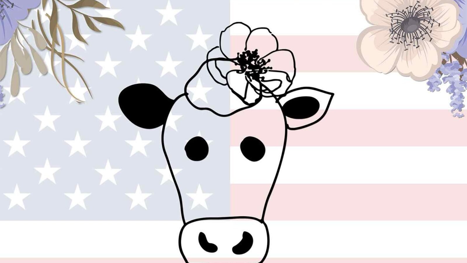 Cow Face Silhouette Image With Flowers on Head Vector File