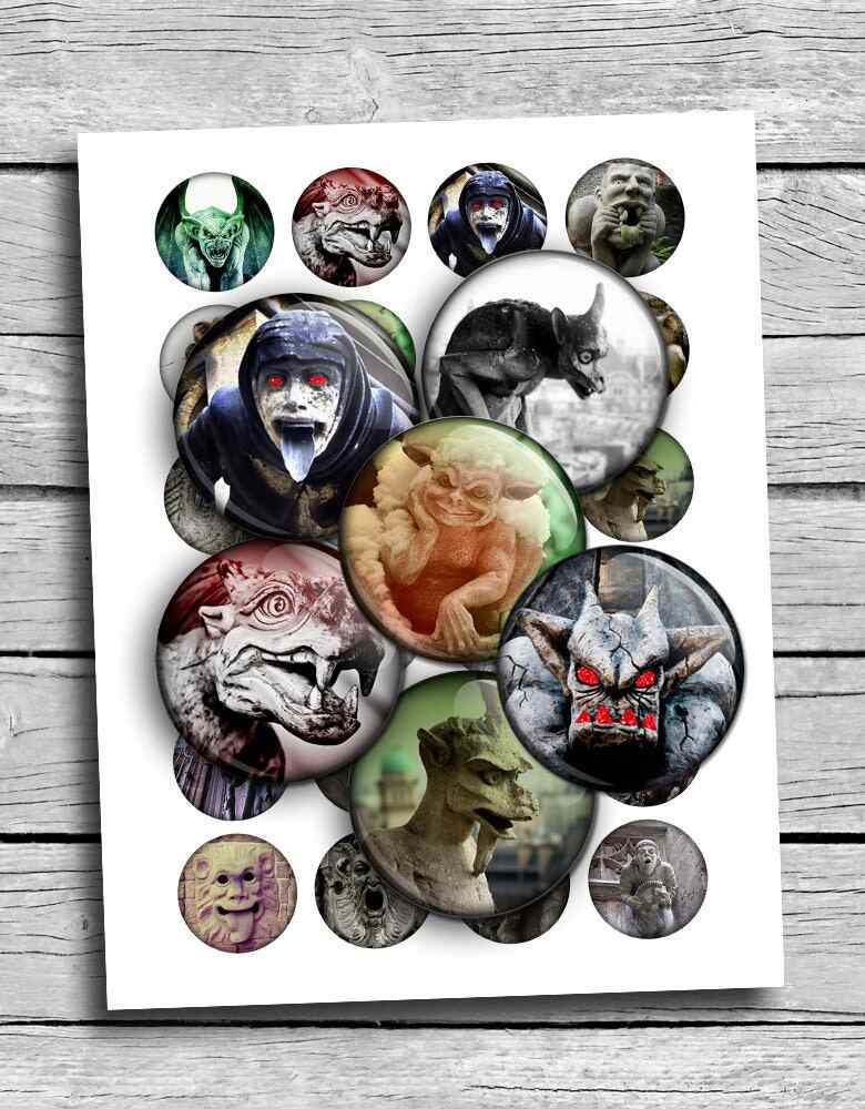 Creepy Gargoyles Rounds Printable Digital Collage Sheet