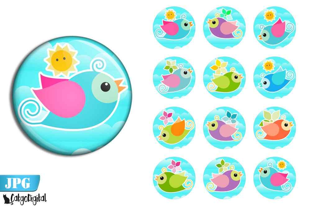 Cute Birds Circle Printable images Cake Toppers