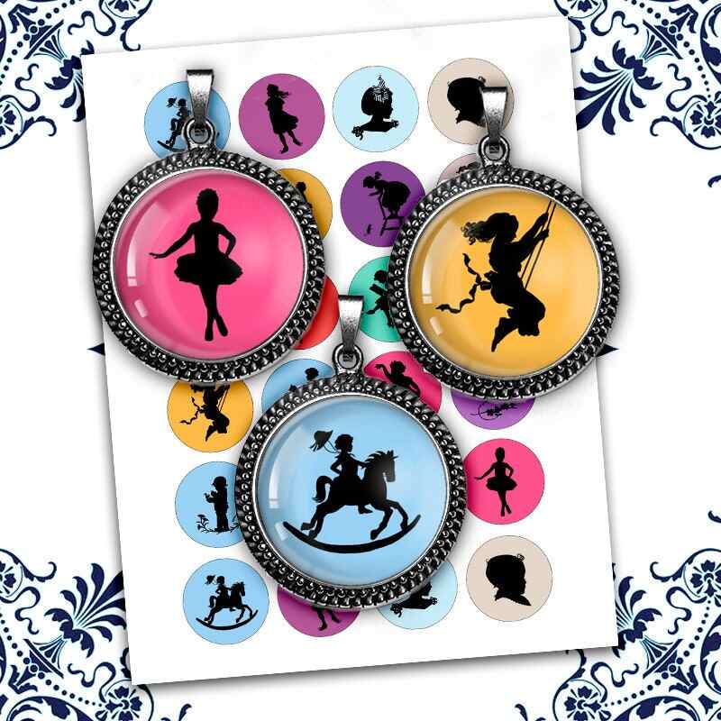 Cute Silhouettes Round Printable Digital Collage Sheet