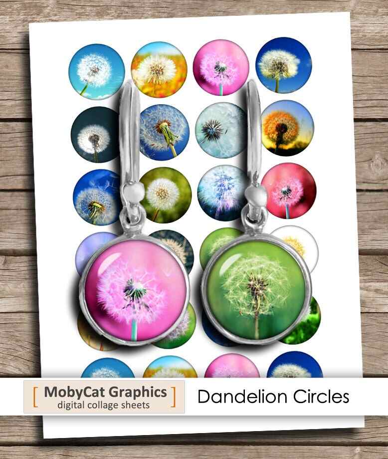 Dandelion Printable Circles Digital Collage Sheet