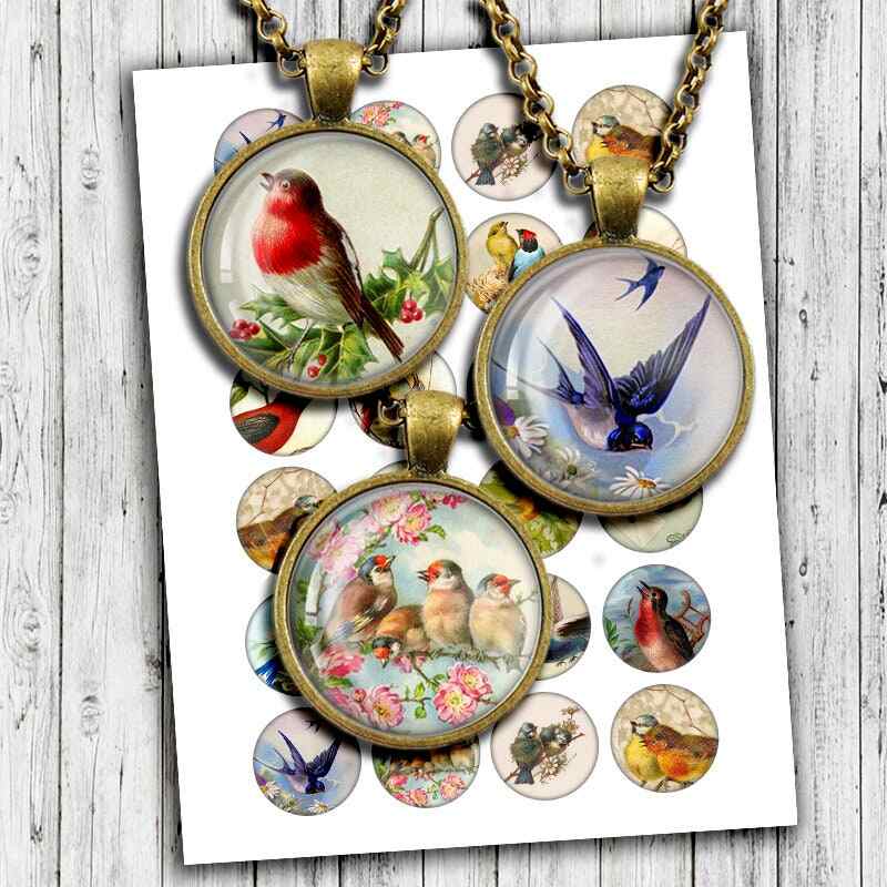 Digital Collage Sheet Vintage Birds Circle images