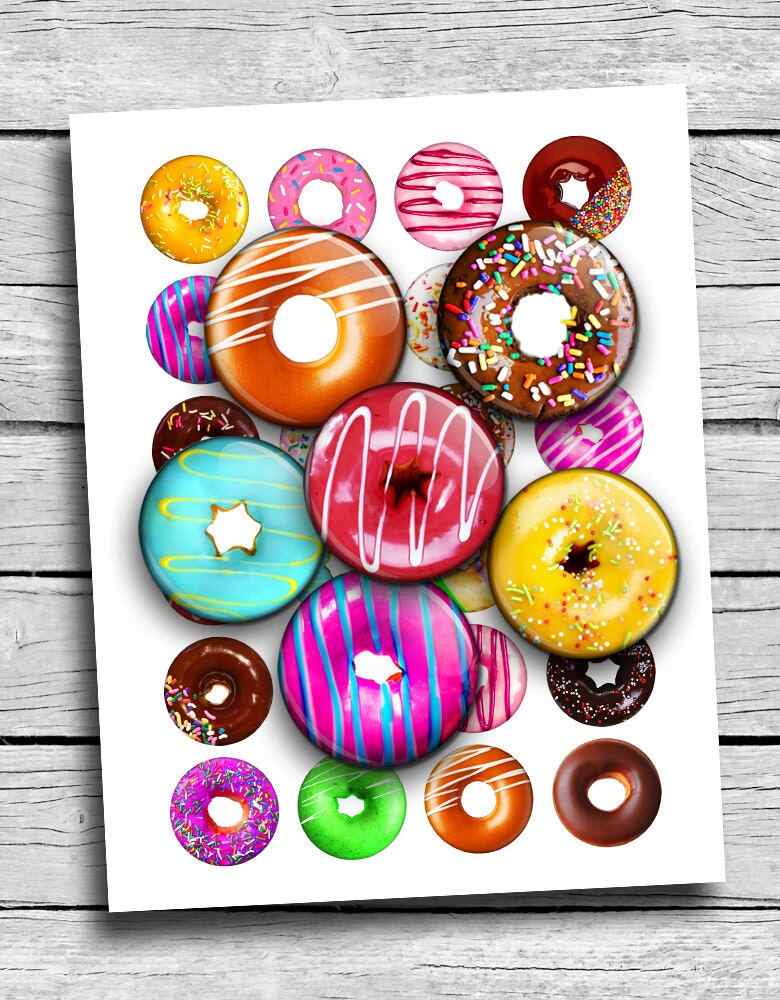 Donuts Printable Round images Digital Collage Sheet