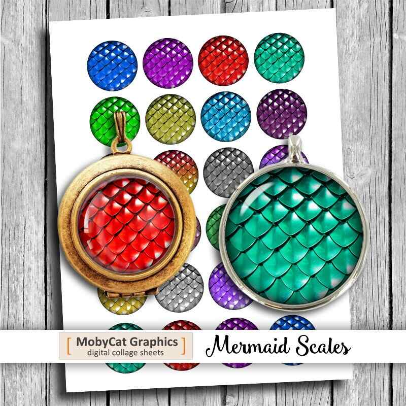 Dragon Scales Mermaid Printable Circles Digital Collage