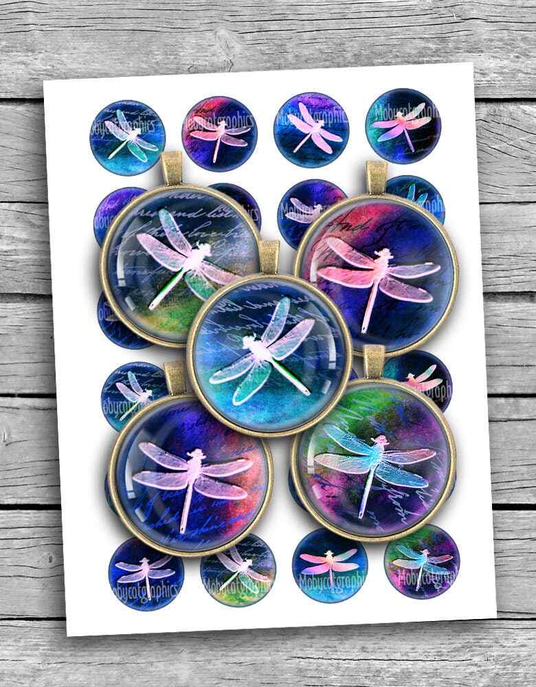 Dragonfly Printable Round images Digital Collage Sheet