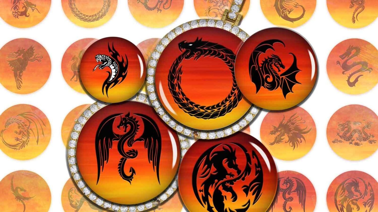Dragons Digital Collage Sheet Images Digitales Cabochon