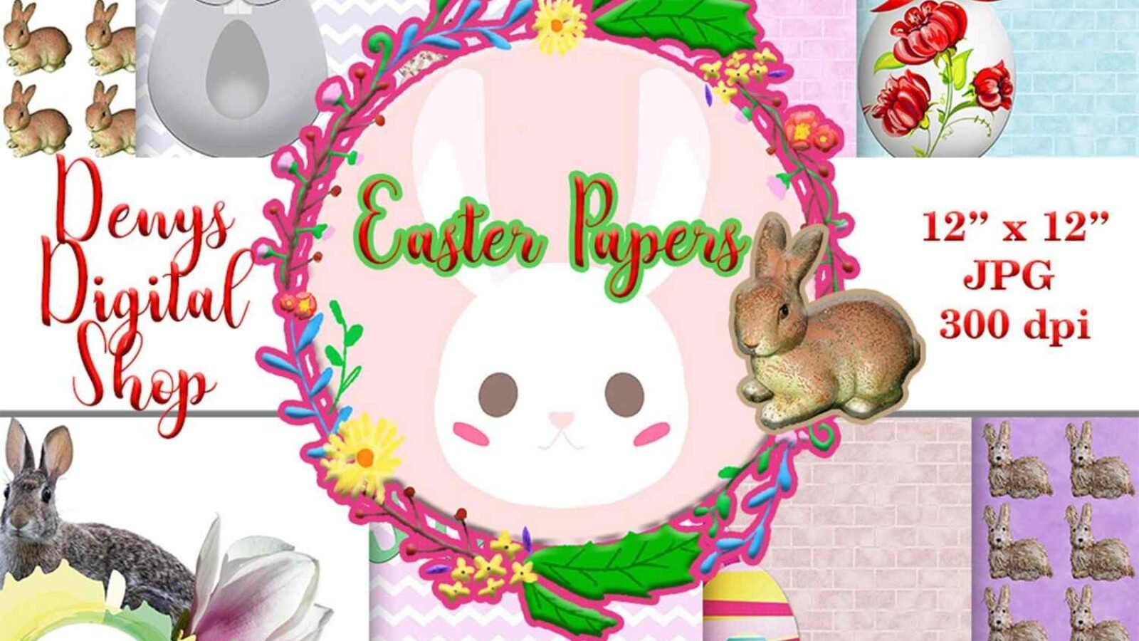 Easter Digital Scrapbooking Papers Pack for Printable