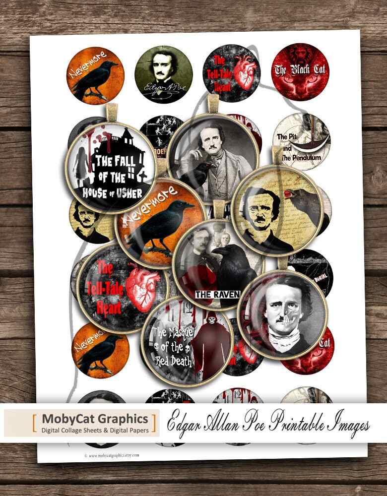 Edgar Allan Poe Printable Circles Digital Collage Sheet