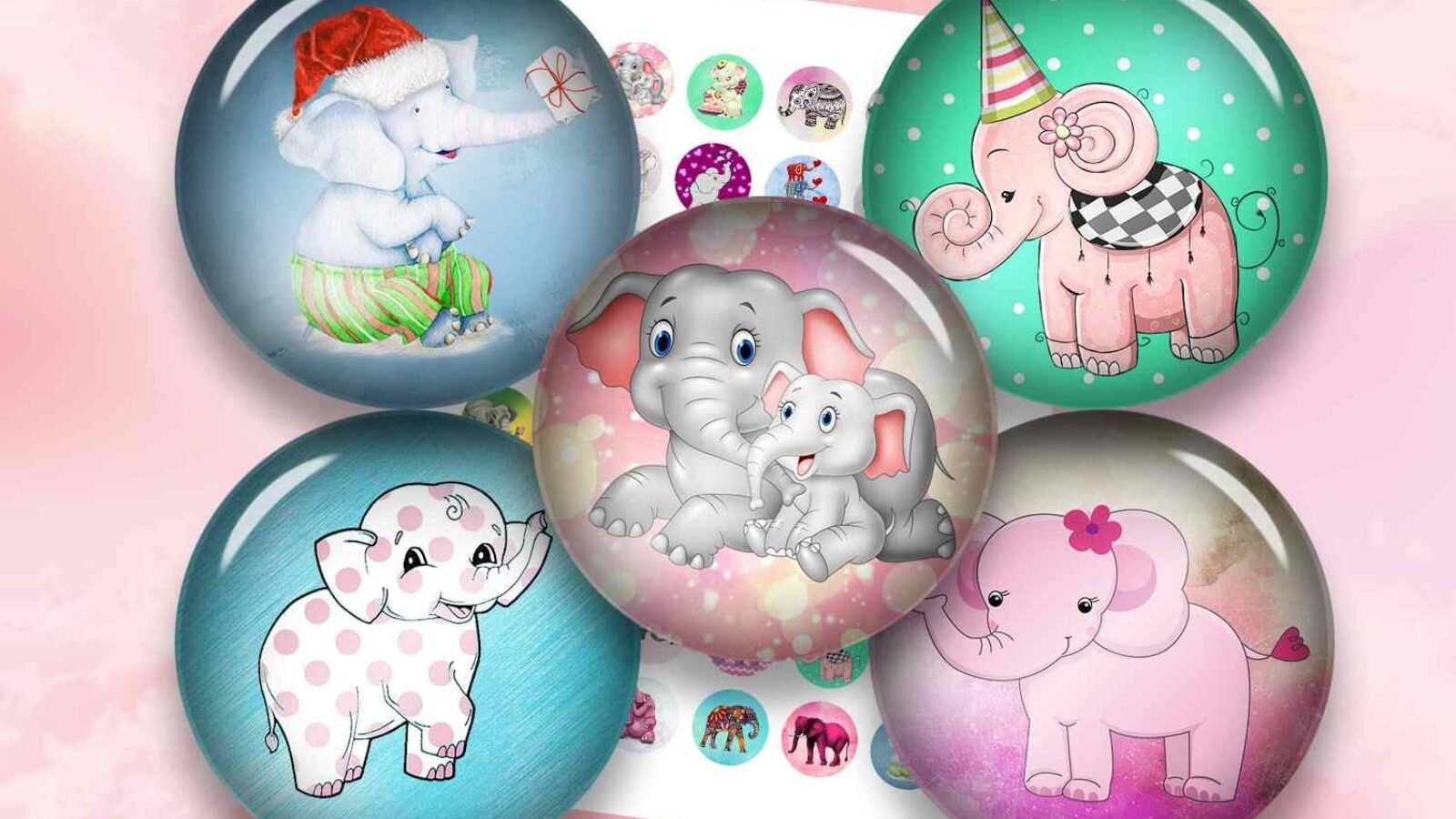 Elephants Digital Collage Sheet Cabochon Download Printable