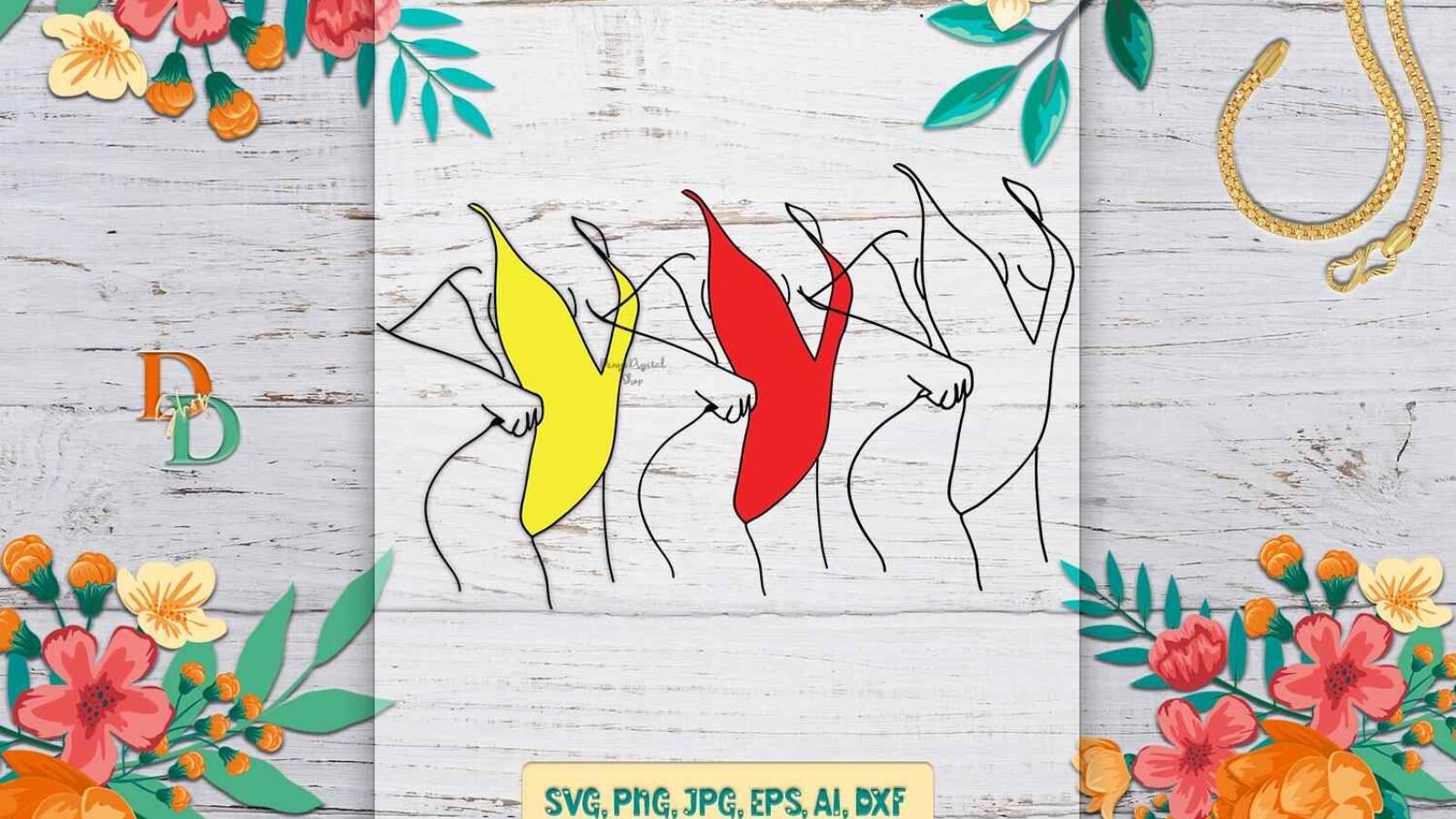 Female black line art Bikini art Vector SVG Download