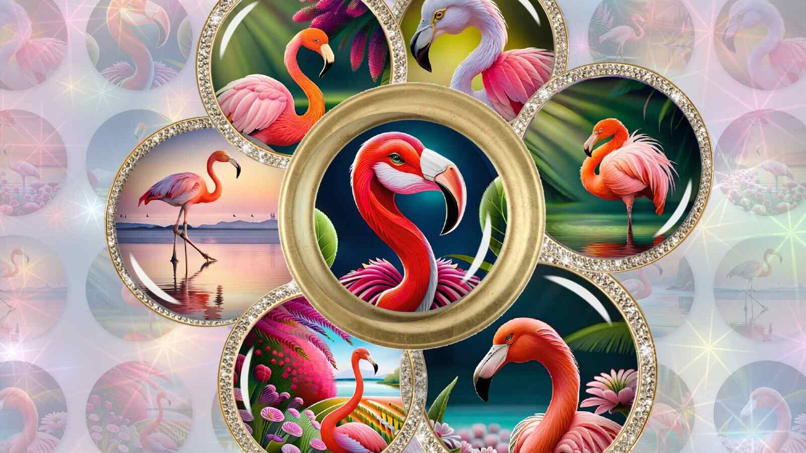 Flamingo Digital Collage Sheet Images for Pendants