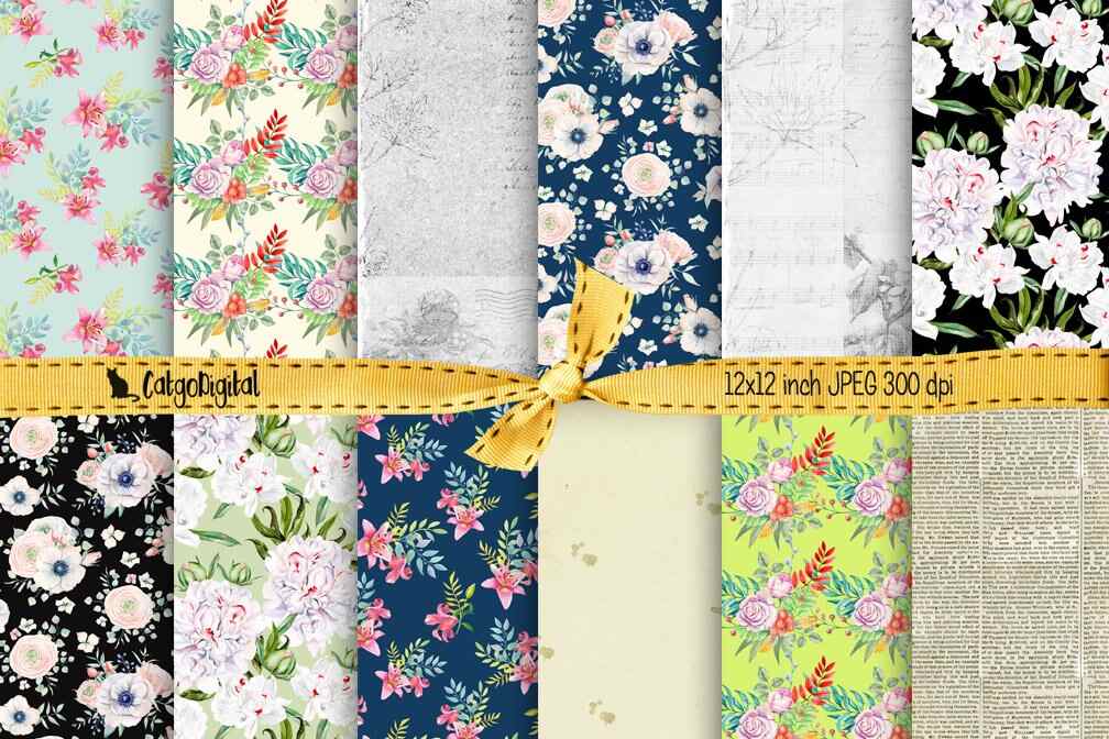 Floral Background Papers for Scrapbooking