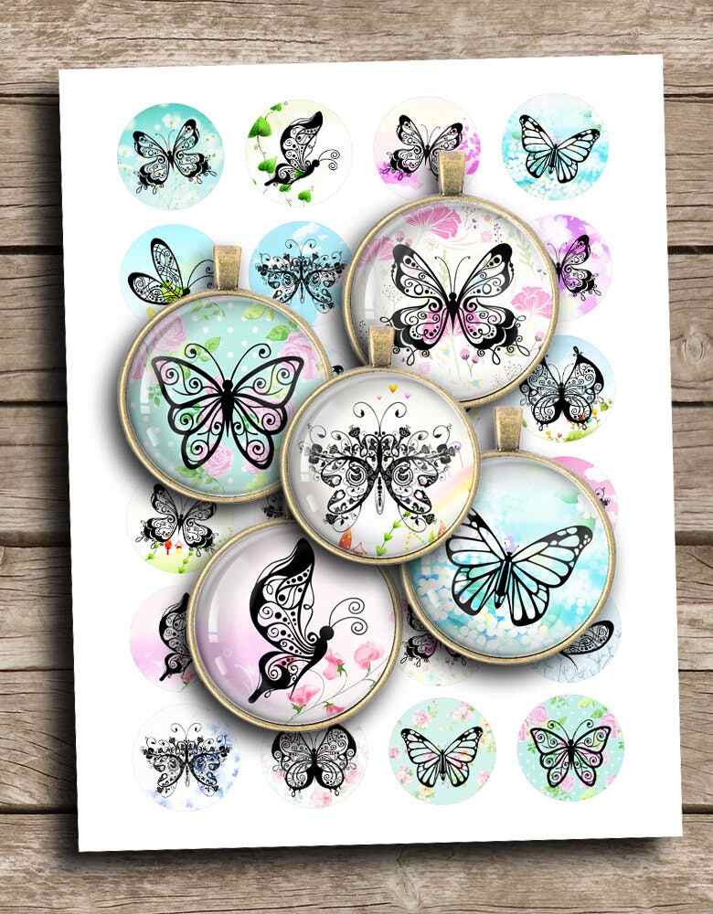 Flourish Butterflies Silhouettes Digital Collage Sheet