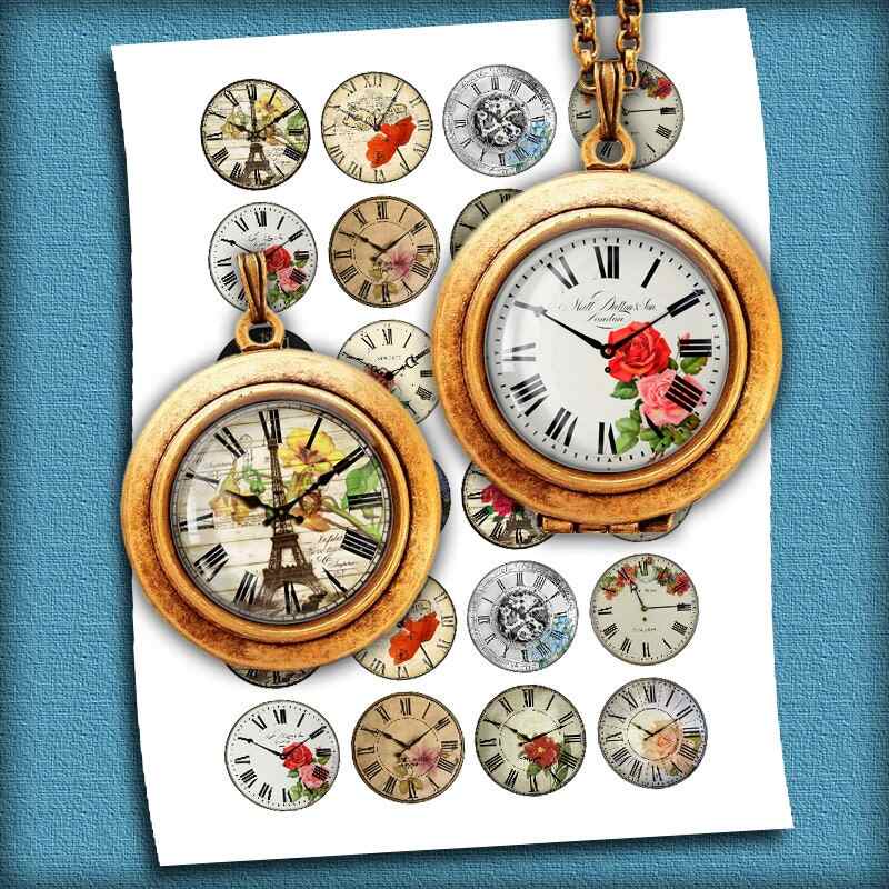 Flower Clock Faces Circle Images Digital Collage Sheet