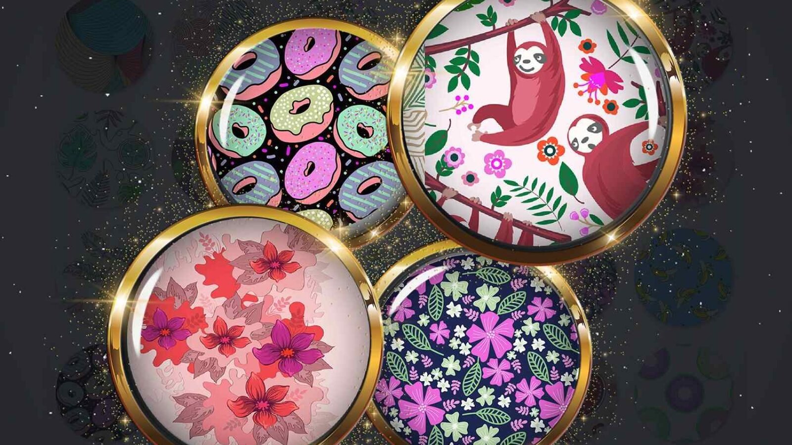 Flowers Abstract Round Digital Collage Sheet Flowers Circles