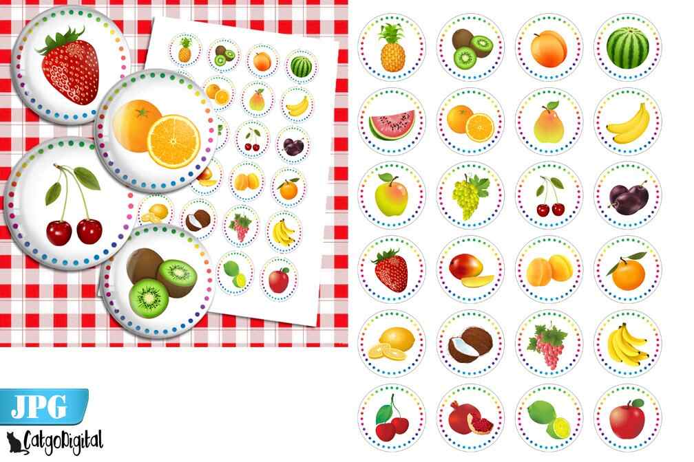 Fruits Bottle cap images printable Digital Collage sheet