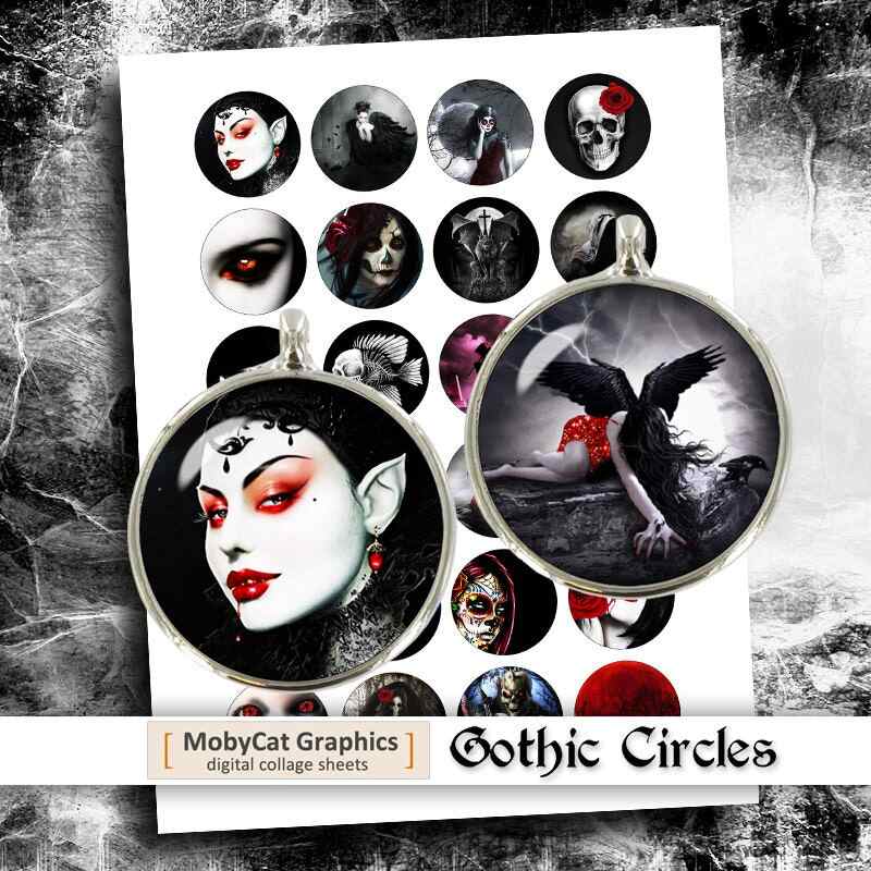 Gothic Printable Circles Collage Sheet