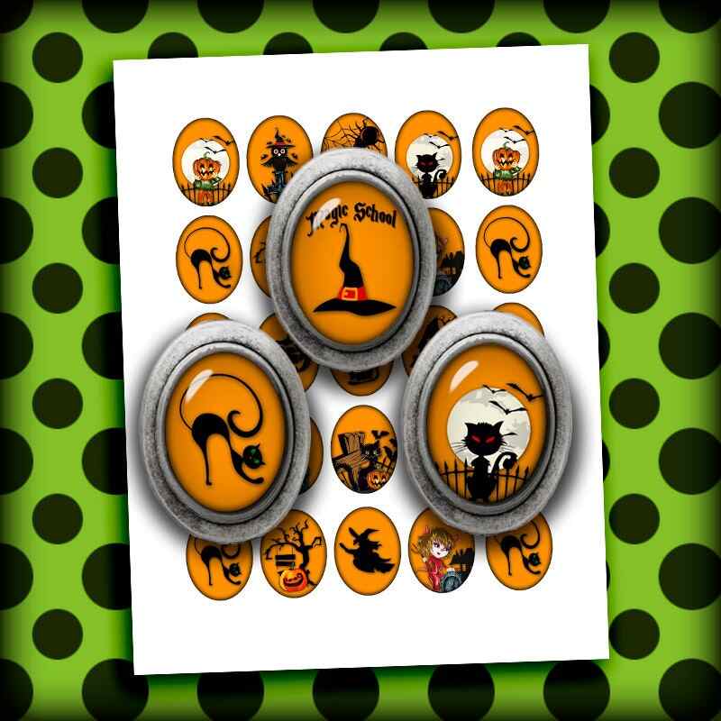 Halloween Cats Ovals Digital Collage Sheet