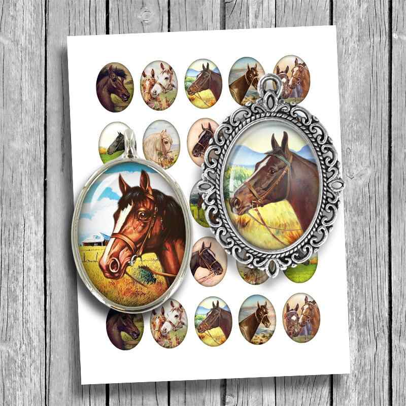 Horse Portraits Ovals Printable Digital Collage Sheet