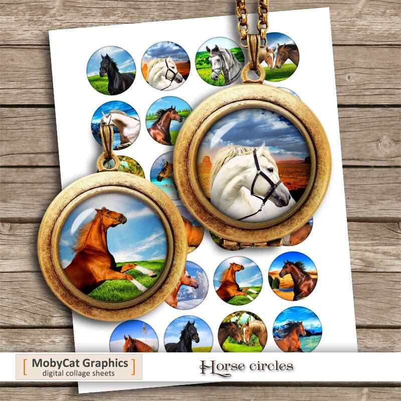 Horses Circle Printable Images Digital Collage Sheet