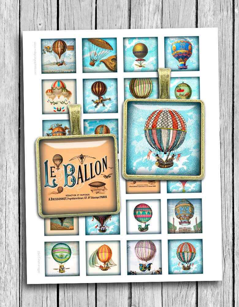 Hot Air Balloons Printable Squares Steampunk